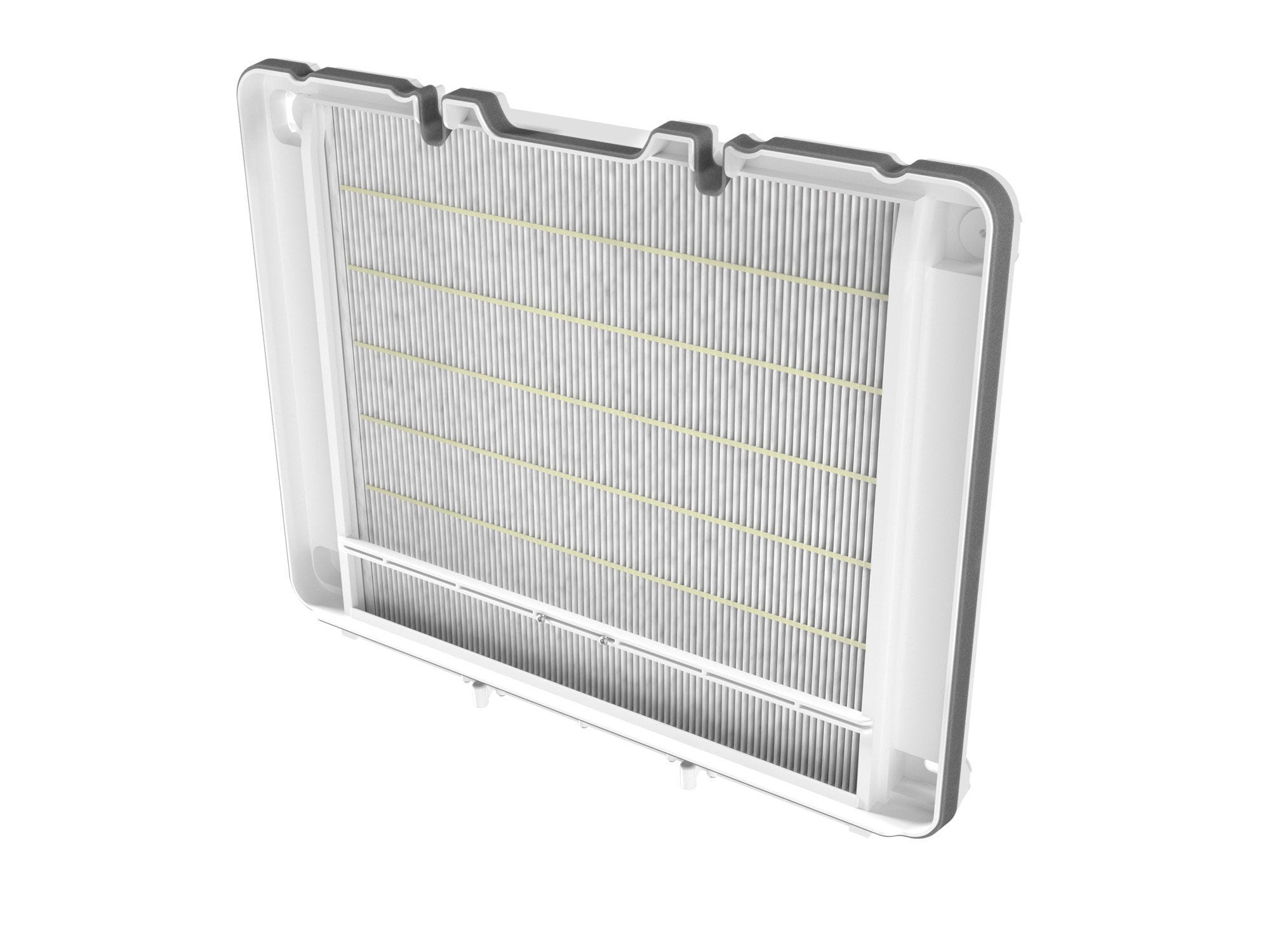 Integrated fine dust particle filter filters out the swirled up particles from the ambient air