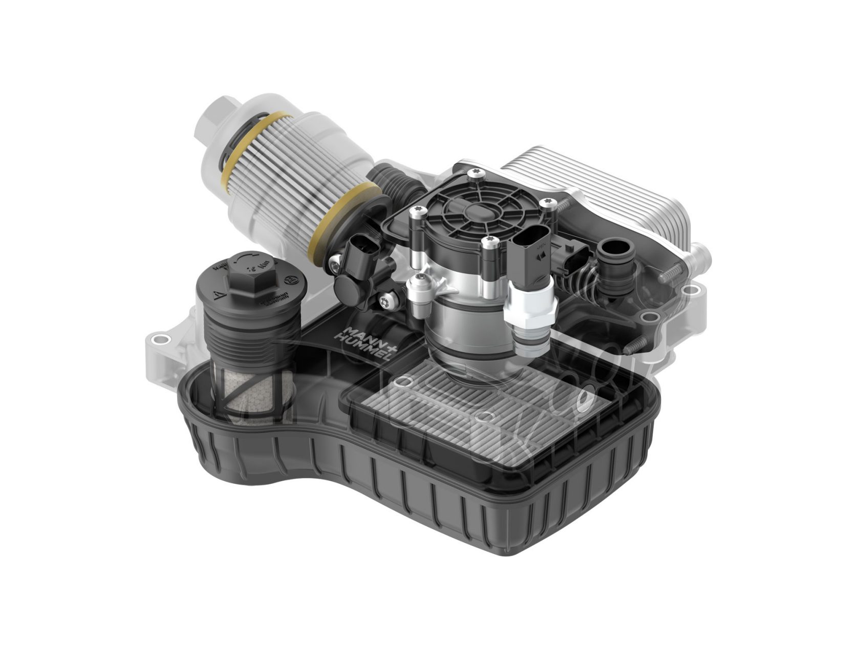 IPD1244_Oil filter system for eAxles and hybrid transmissions_transparent housing_KeyShot